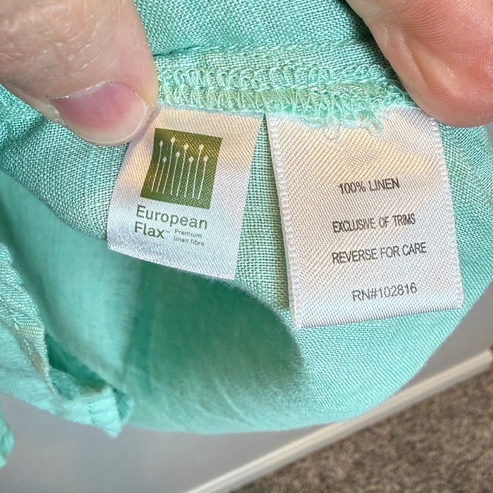 Garnet Hill 14 100% Linen Dolman Sleeve Button Down Shirt Top Seafoam Green - Picture 9 of 9
